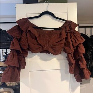 Free people Ruffled Brown Off-Shoulder Top